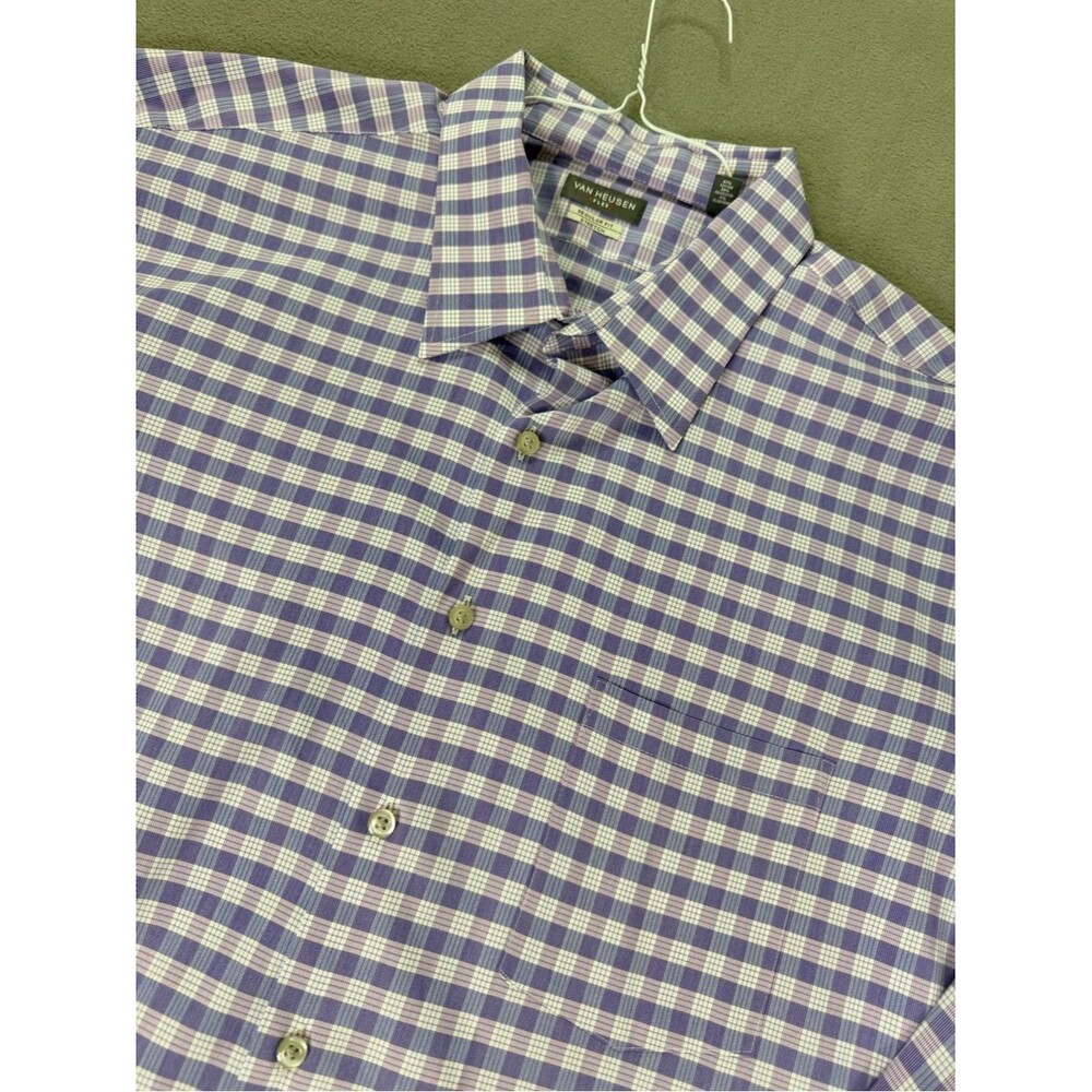 Van Heusen Flex- Regular Fit Stretch-Purple Checked Men's Dress Shirt 18.5 34/35